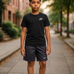 NIKE DRI FIT Gray Long Shorts Boys M 10 12 Swoosh Basketball Running Sports